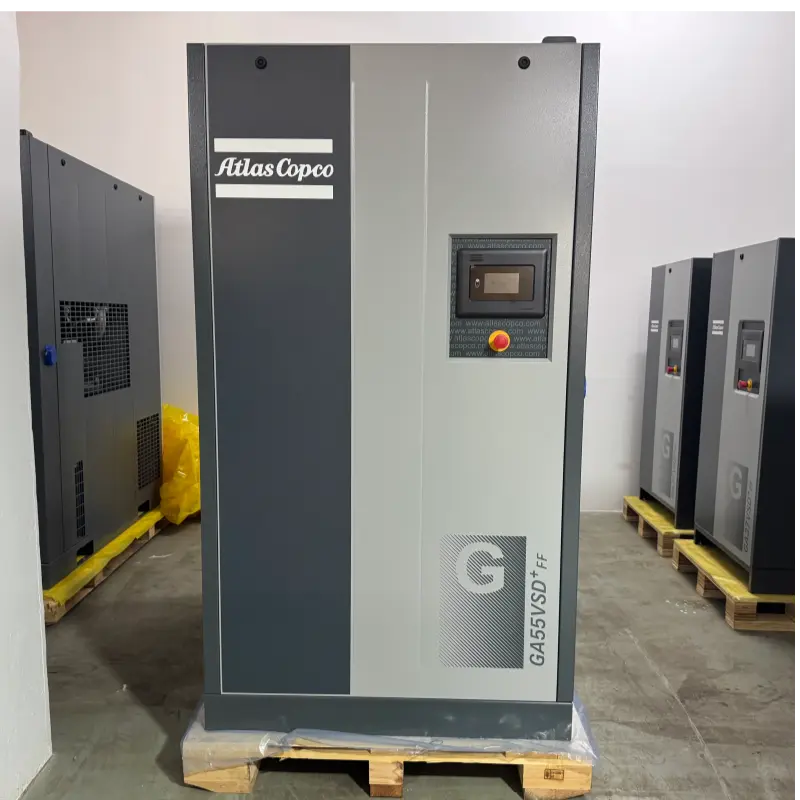 Atlas Copco GA55VSD+FF 55kW 75HP Oil Injected Screw Air Compressor Original ສໍາລັບອຸດສາຫະກໍາ